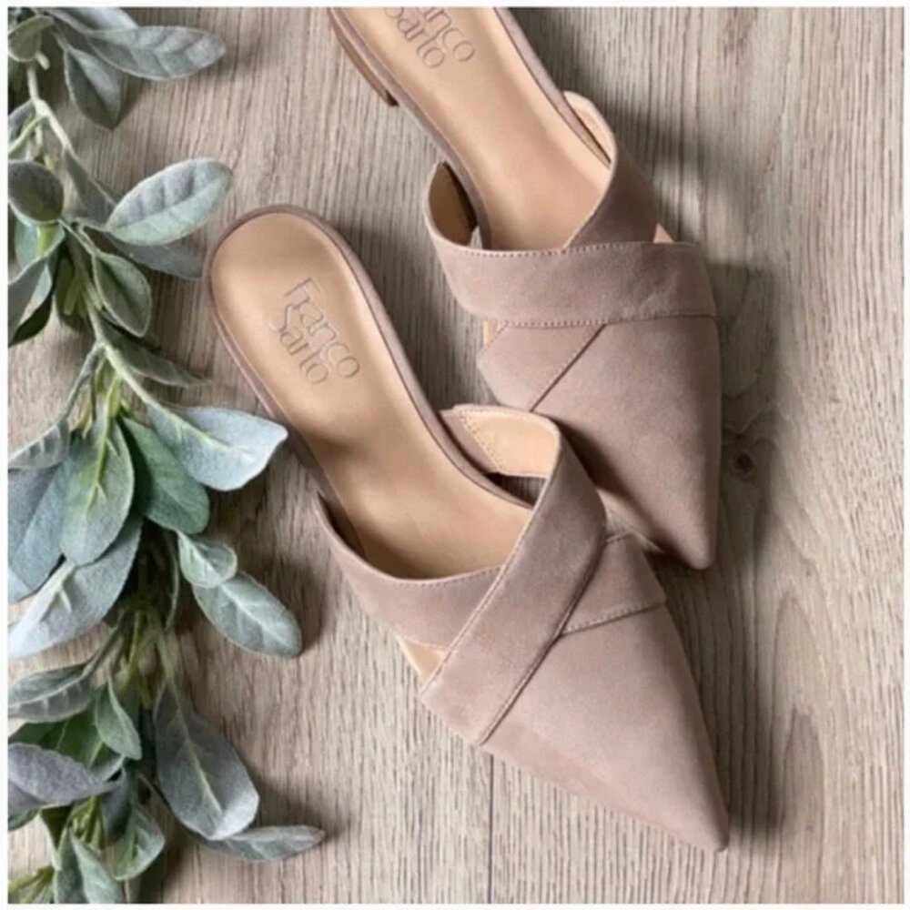 Franco Sarto Nita tan suede leather pointed toe cutout mule flats size 9